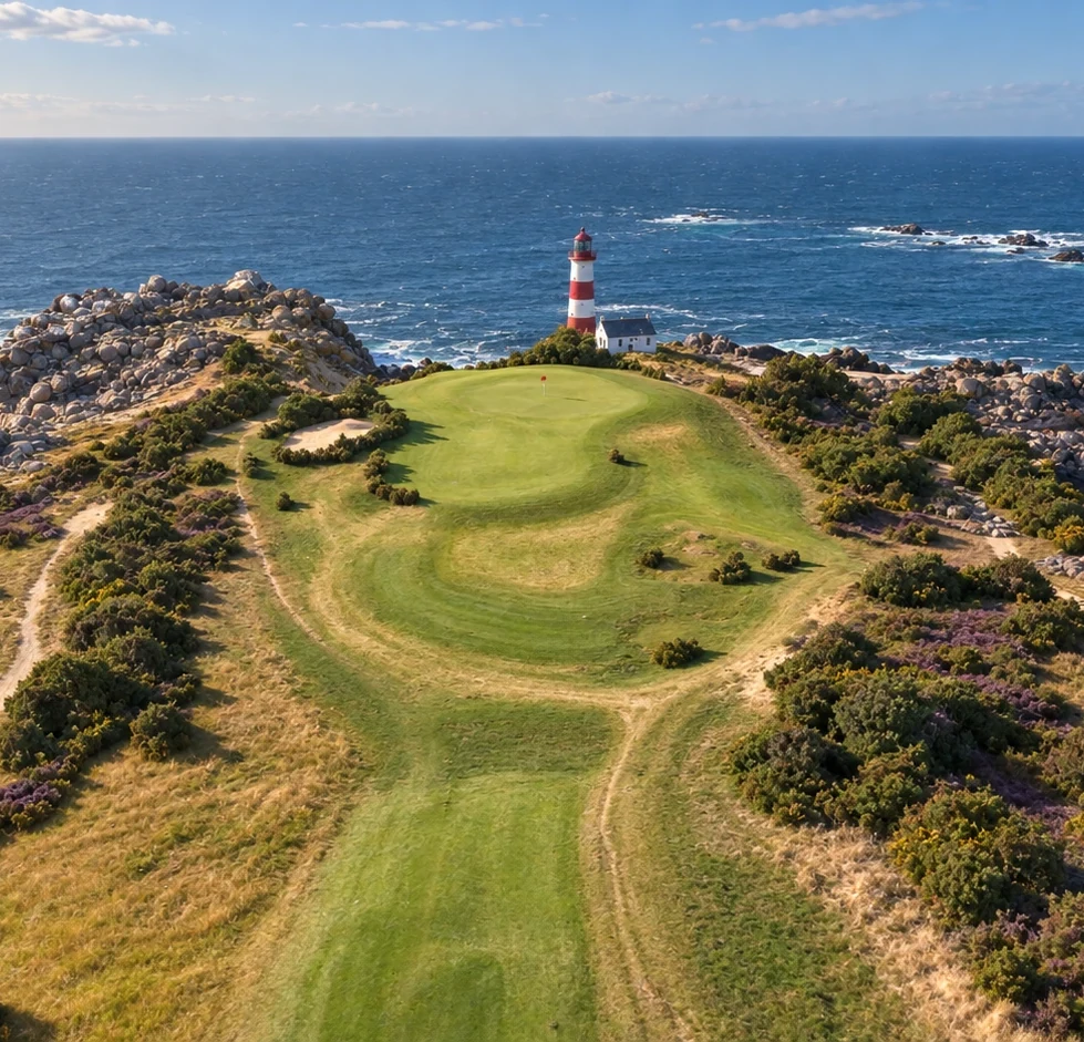 Vue aérienne du trou 4 et de la pointe du phare